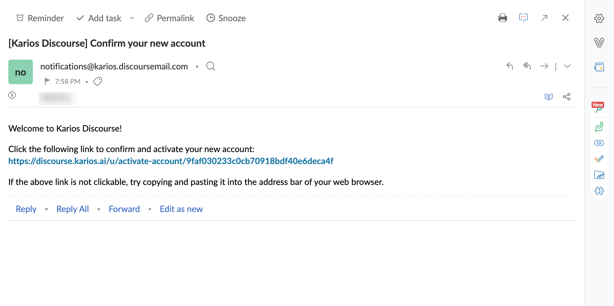 Karios Discourse Activation Email