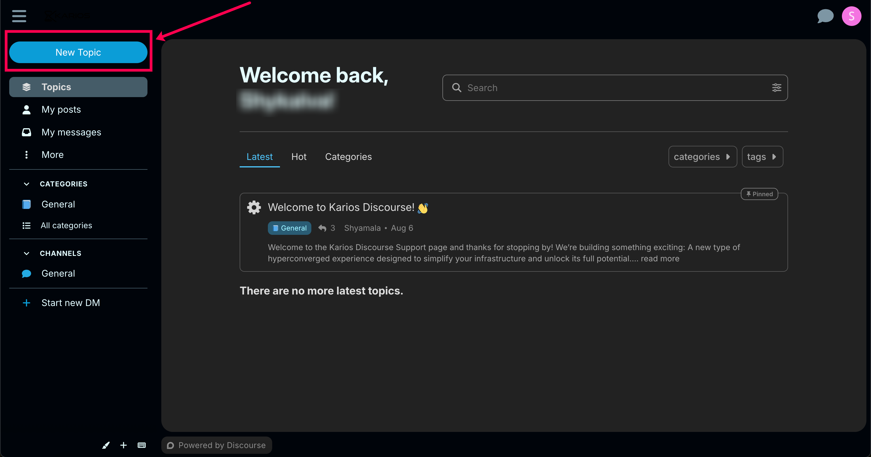 Karios Discourse New Topic Button
